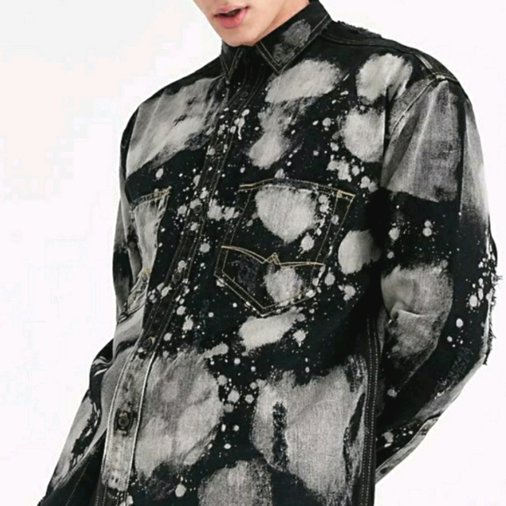 ASOS DESIGN Denim overshirt with splatter wash.